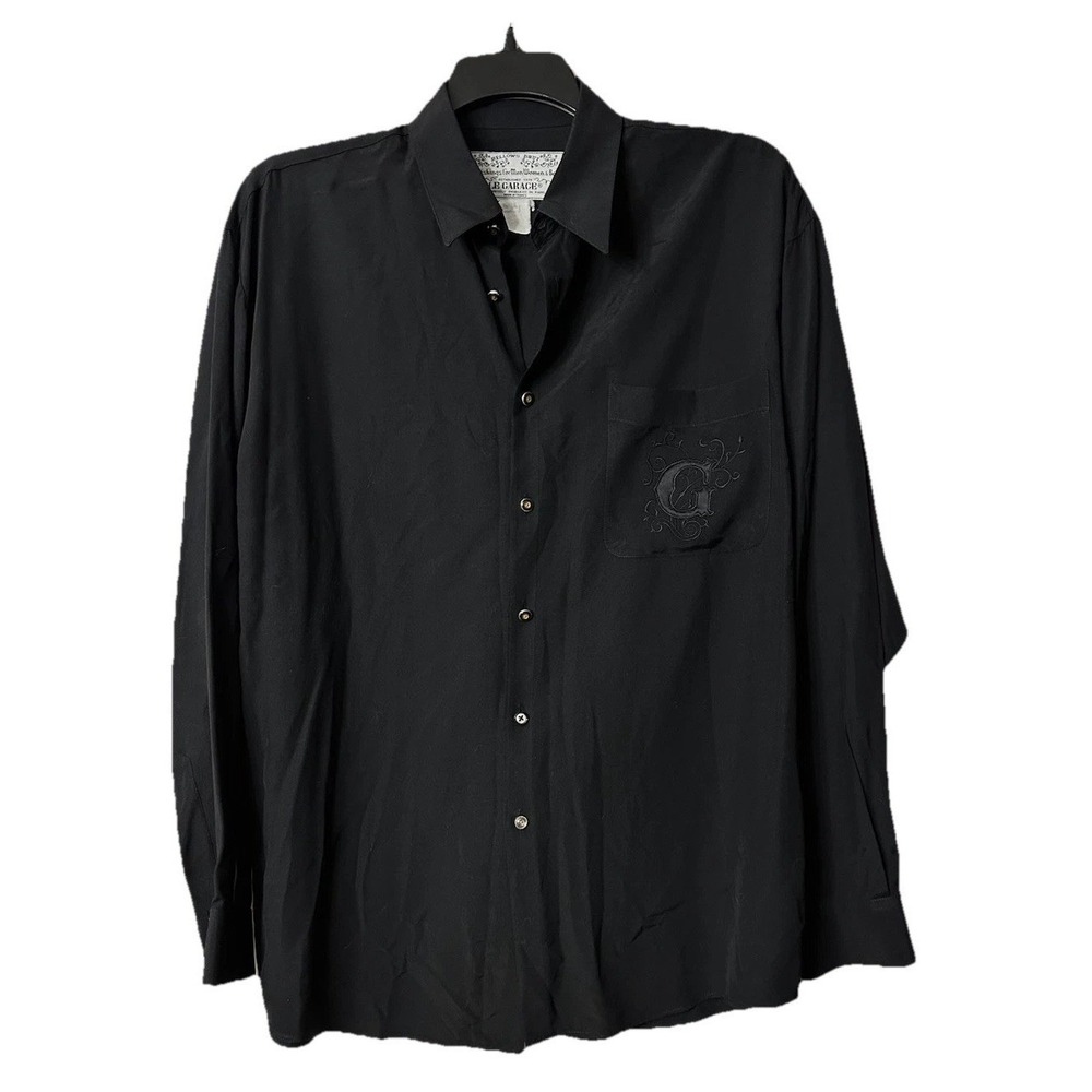 Vintage Bellows Brut Le Garage Paris France Mens‎ Long Sleeve Black Shirt Size M